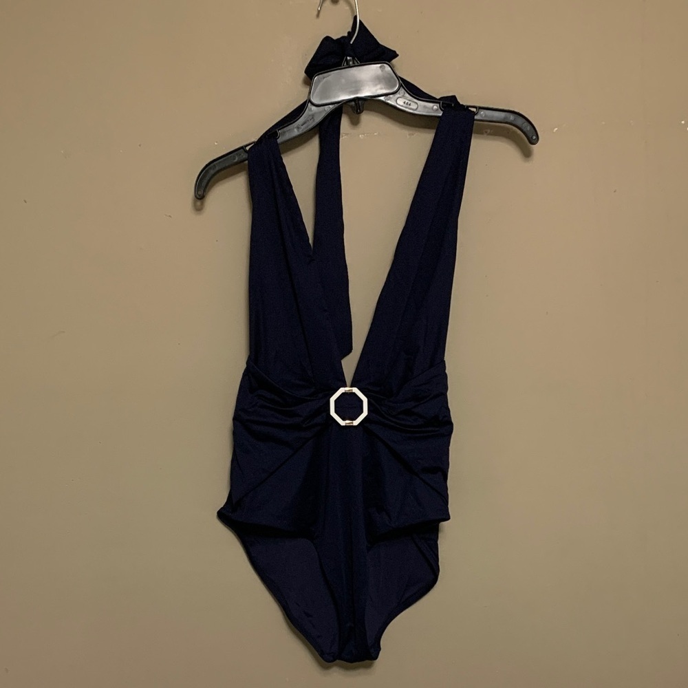 Zimmermann Women’s Navy Size 8-10 Halter Geometric Ring One-Piece Swimsuit